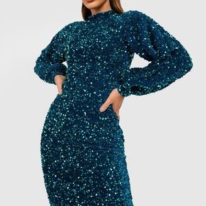 Boohoo velvet sequin midi dress